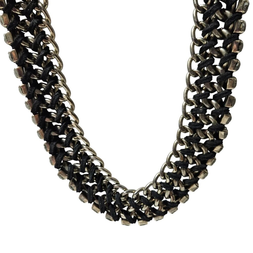 Elegant Gold Black Chunky Chain Woven Necklace Statement Fashion Jewelry Women